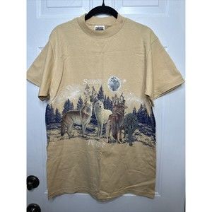 vintage tultex shirt double sided nature wolves forest size medium California